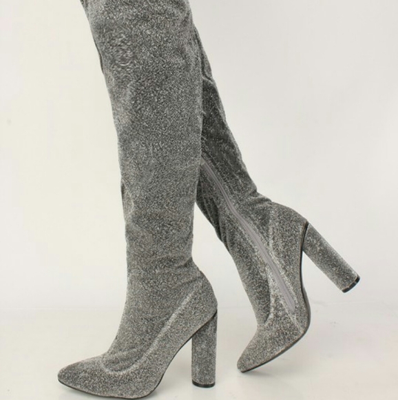 ✨Shiny Silver Thigh High Boots✨ - Picture 1 of 8